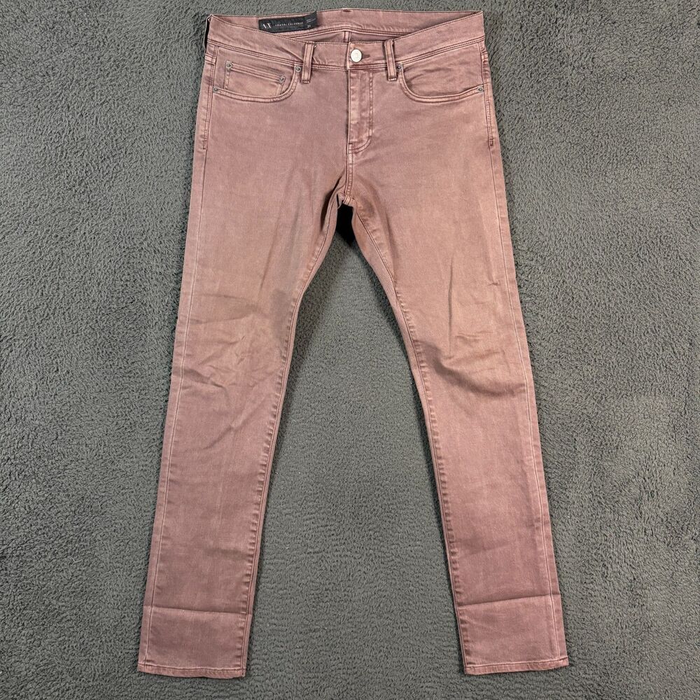 Armani Exchange Jeans Mens 31 (Fits 34x34) Red Skinny Fit Stretch Denim Pants